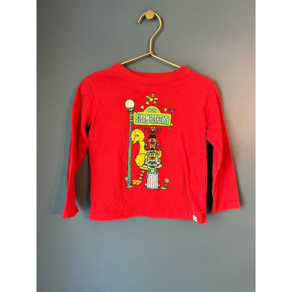 Baby Gap Sesame Street Red Long Sleeve Graphic Tee Big Bird Elmo 2 Years Toddler